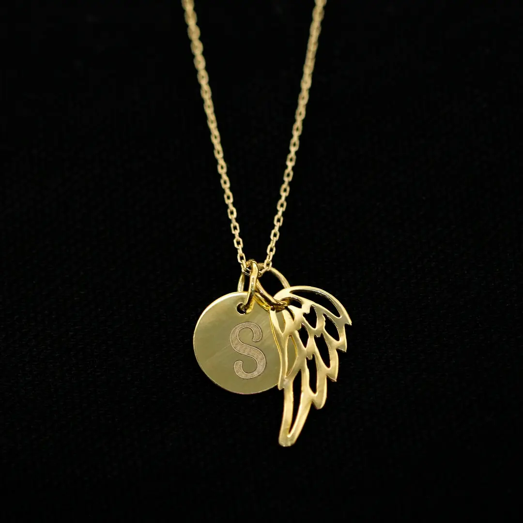 Melek Wing Initial Necklace Gold Necklace