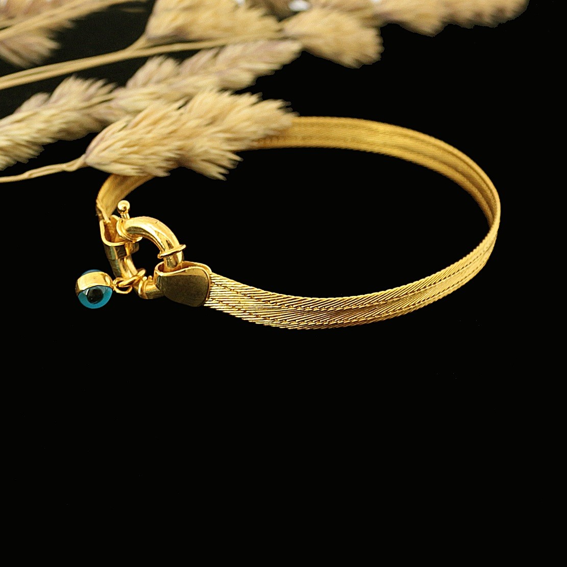 22K Gold Evil Eye Beads Straw Bracelet