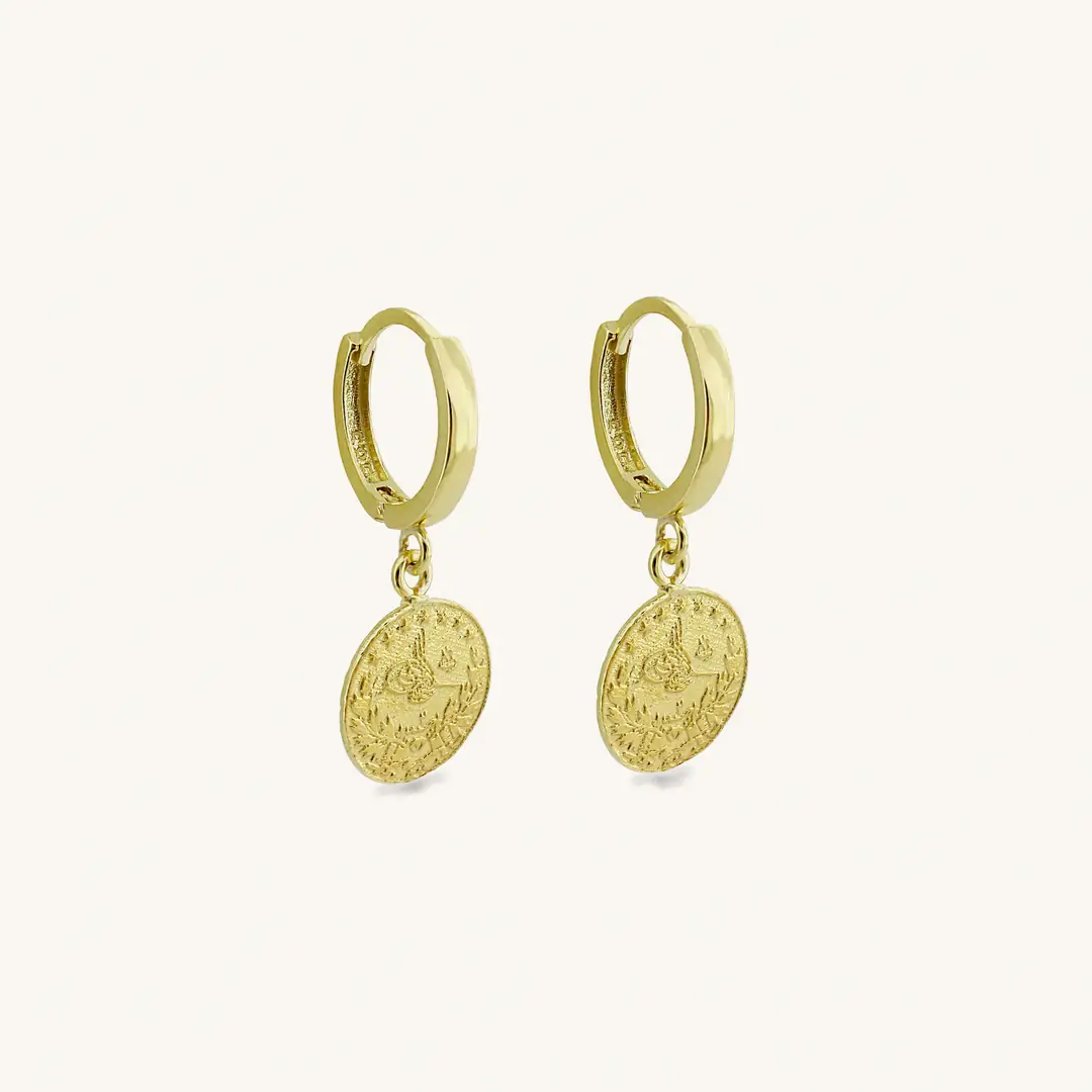 Minik Reşat Baskı Lira Coin Hoop Earrings