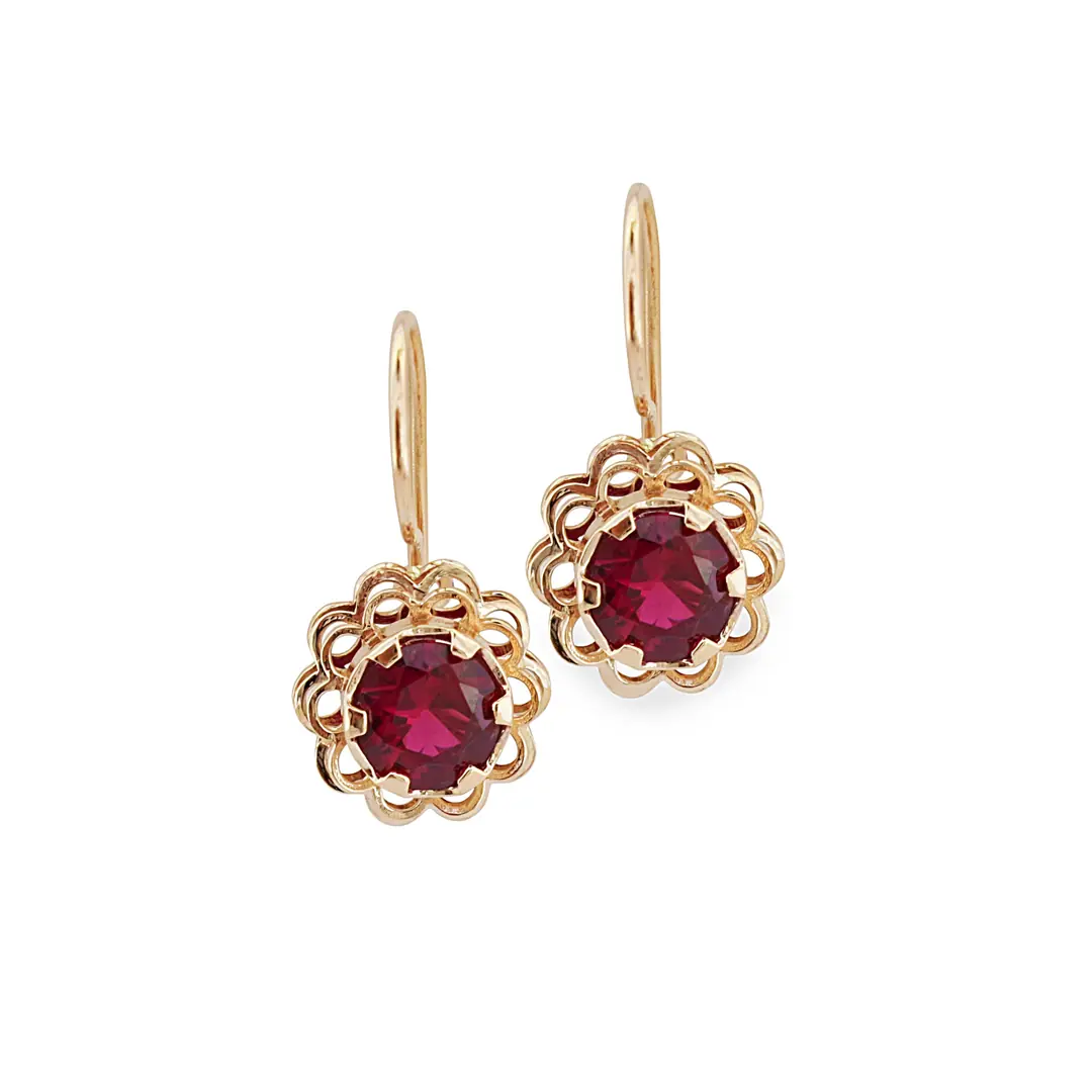 Red Stone-set Roz Gold Earrings