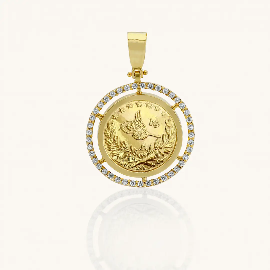 Reşat Tam Lira Coin Framed Necklace Pendant 18 22 K