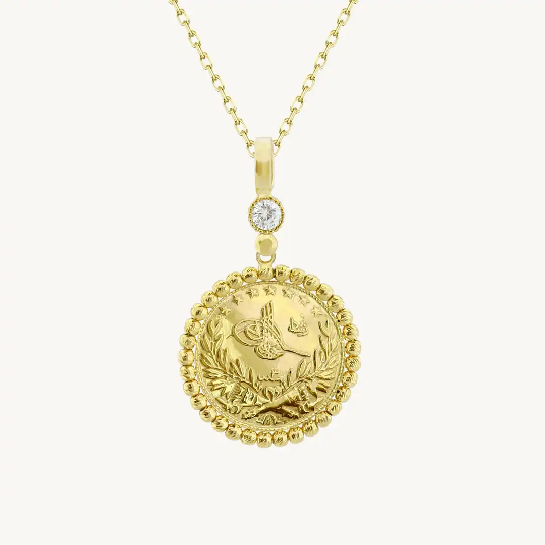 Reşat Half Lira Coin Dorica Framed Necklace Pendant Chain