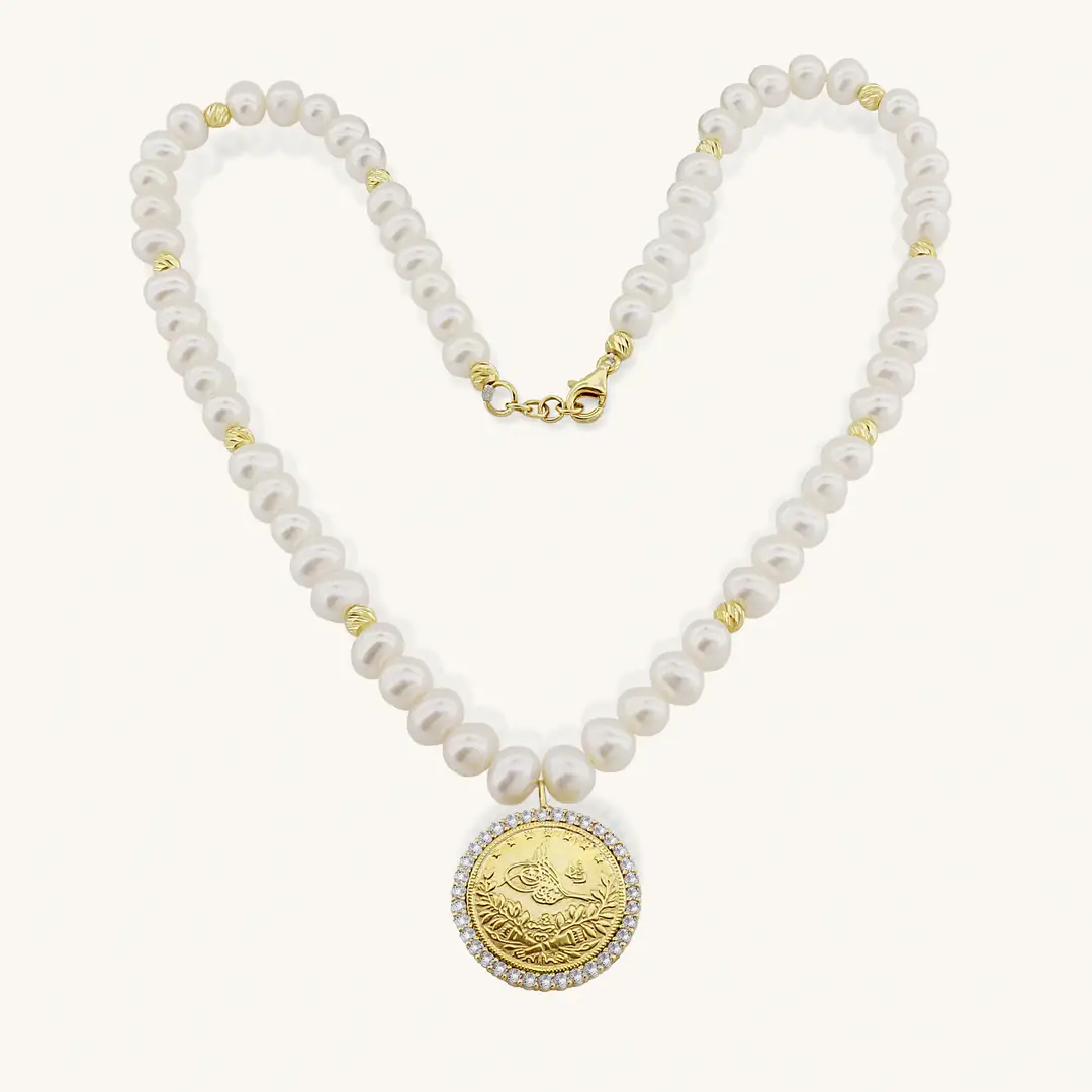 Reşat Half Lira Coin Pearl Necklace
