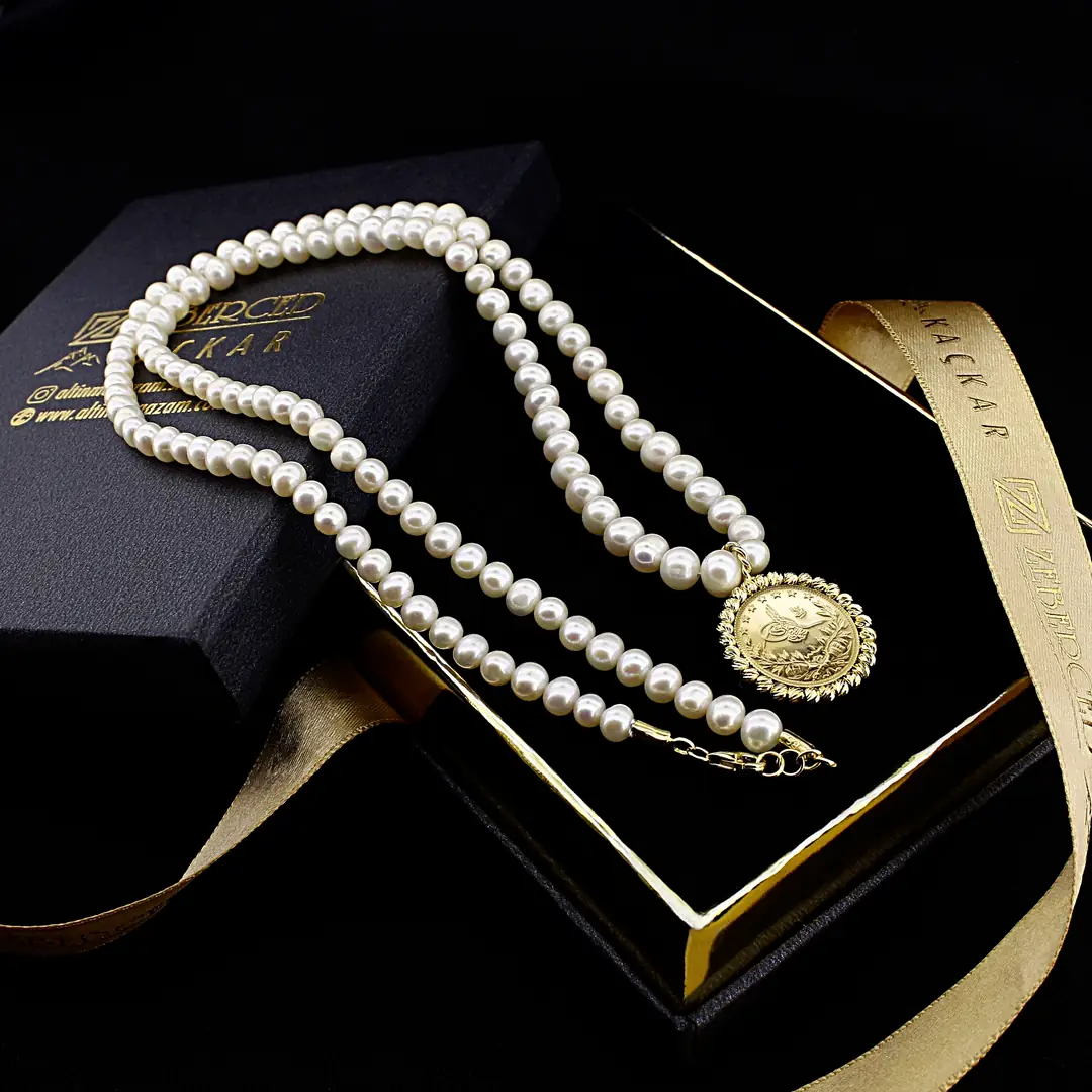 Reşat Half Lira Coin Pearl Necklace