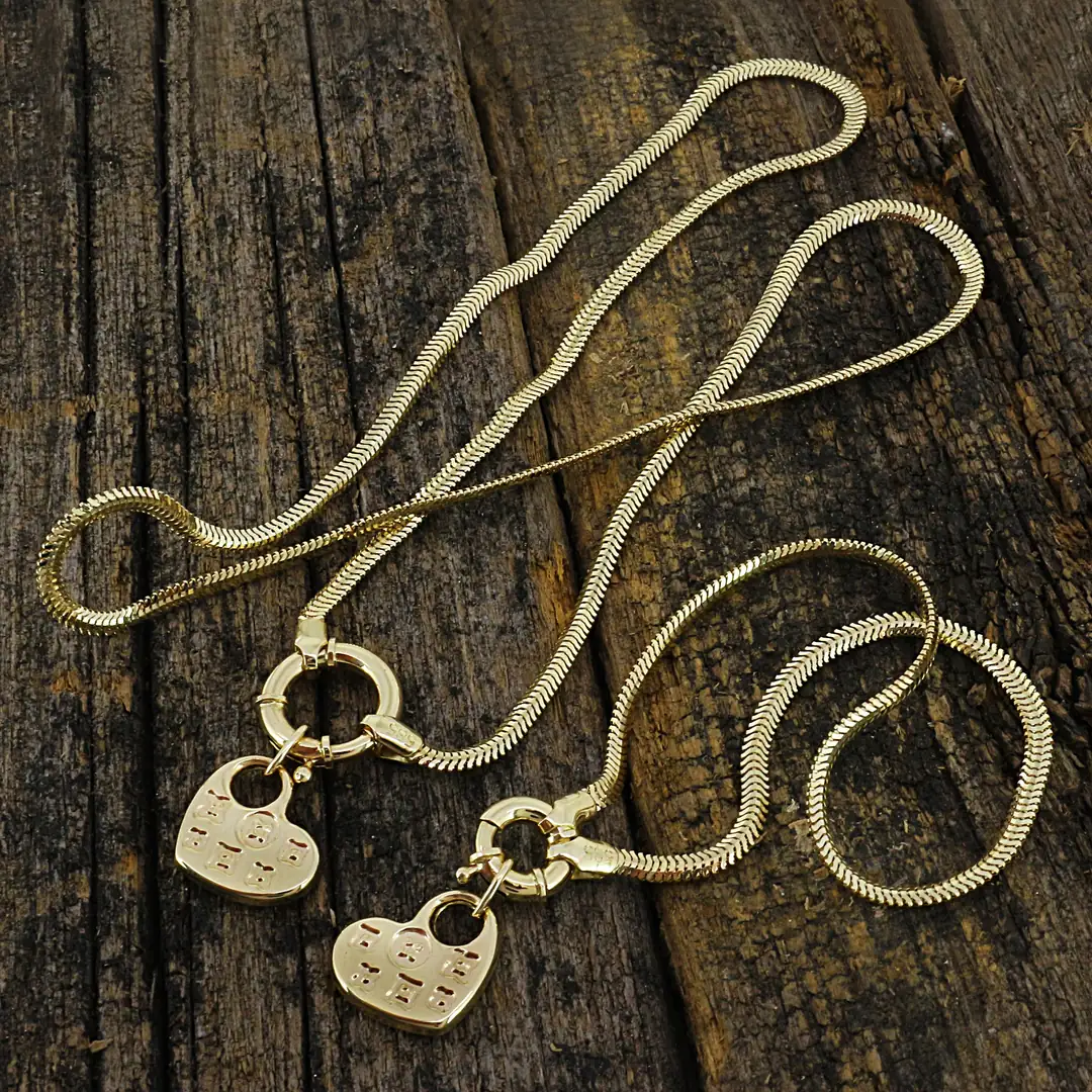 Heart Necklace Bracelet Set Italian Chain