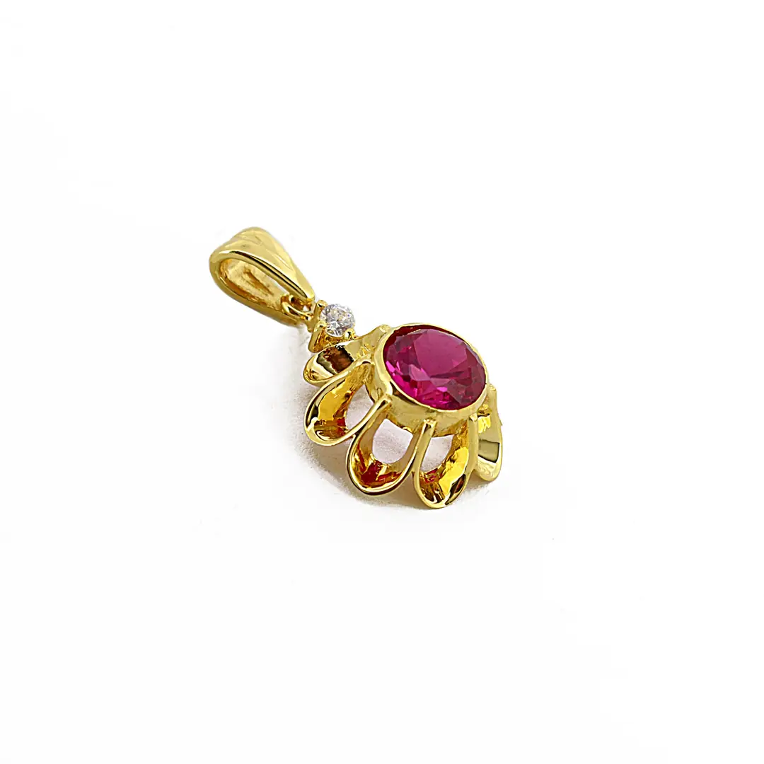 Red Stone-set Flower Gold Necklace Pendant
