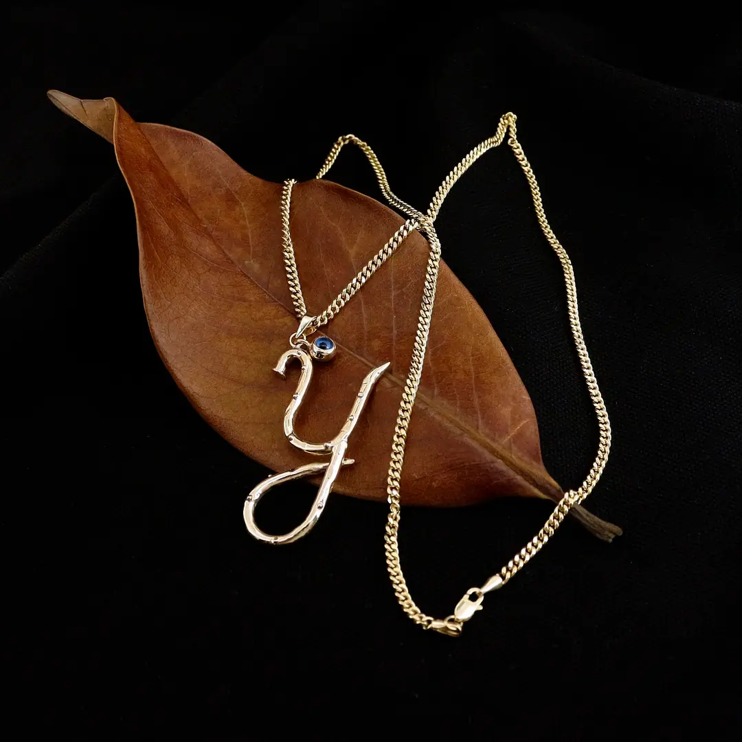 Initial Stud Necklace Y Letter Chain