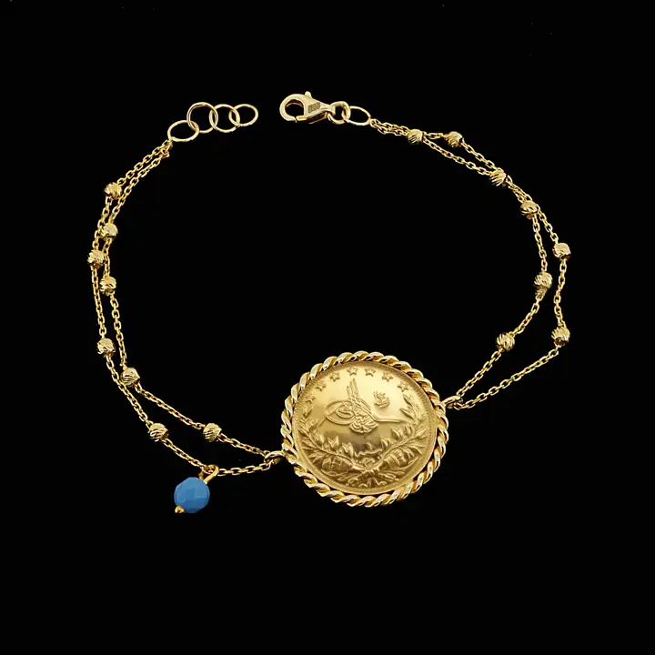 Reşat Yarım Liralı Dorika Toplu Mavi Boncuklu Bileklik