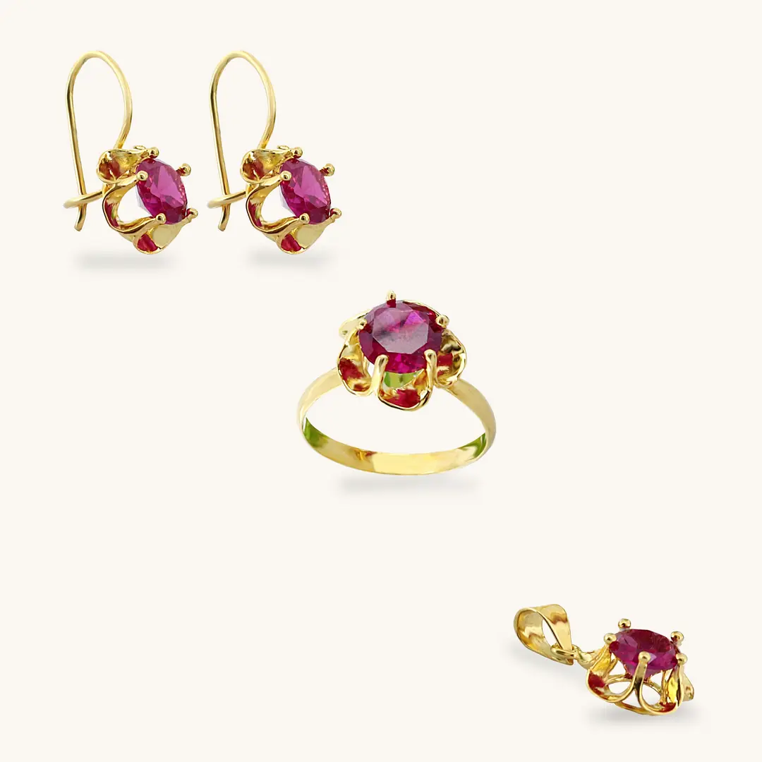 Red Stone-set Gold Set