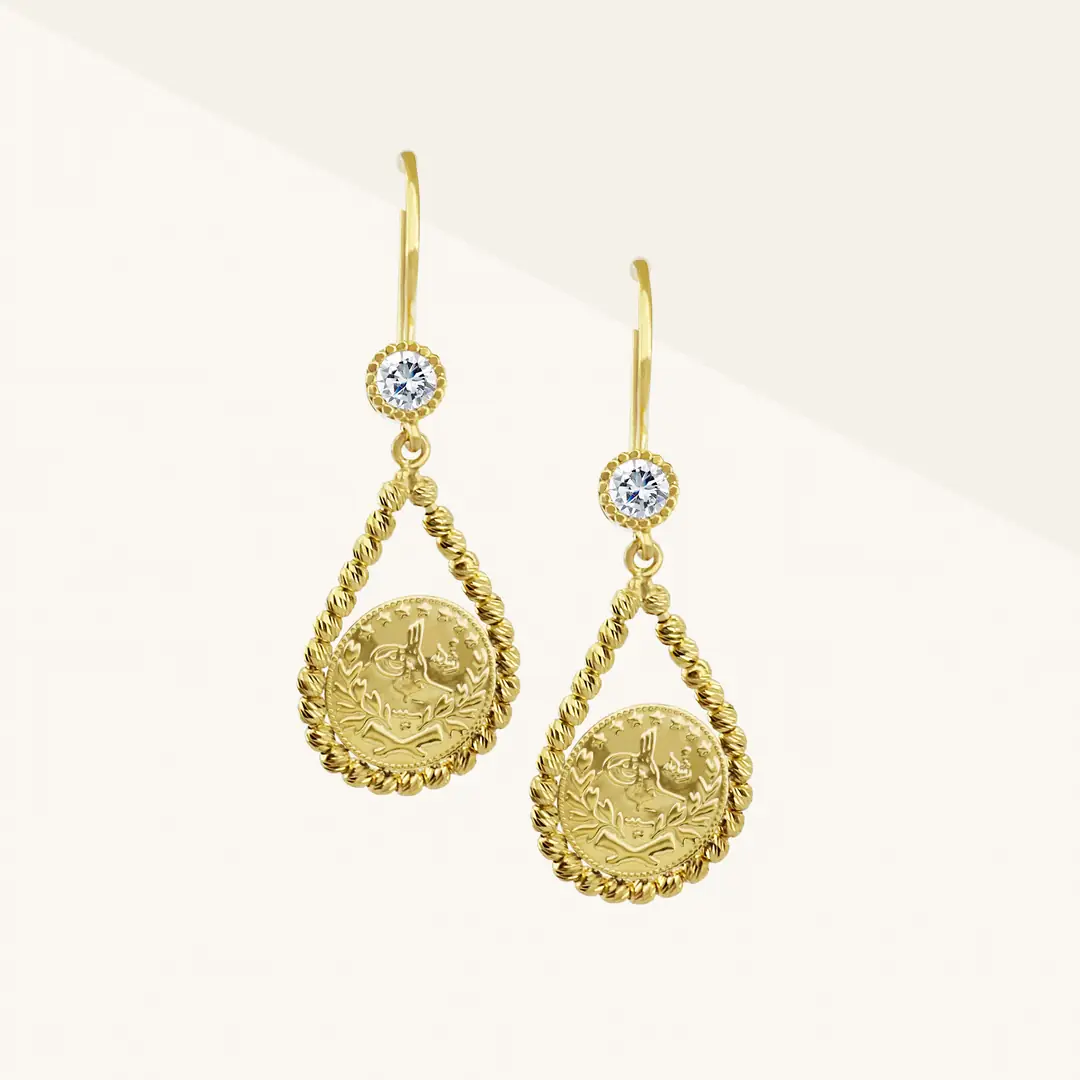 Reşat Baskı Lira Coin 14 K Gold Earrings