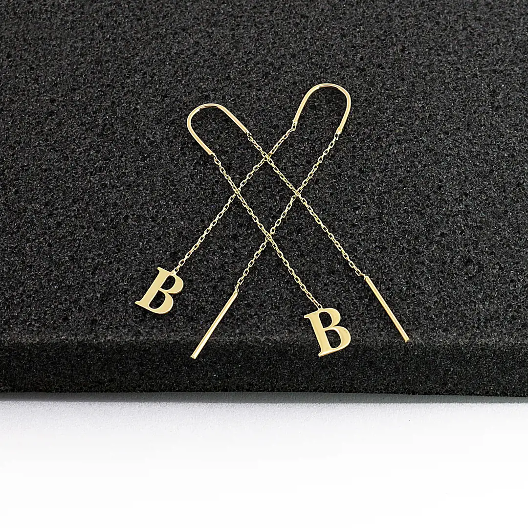 Initial Chain Gold Earrings
