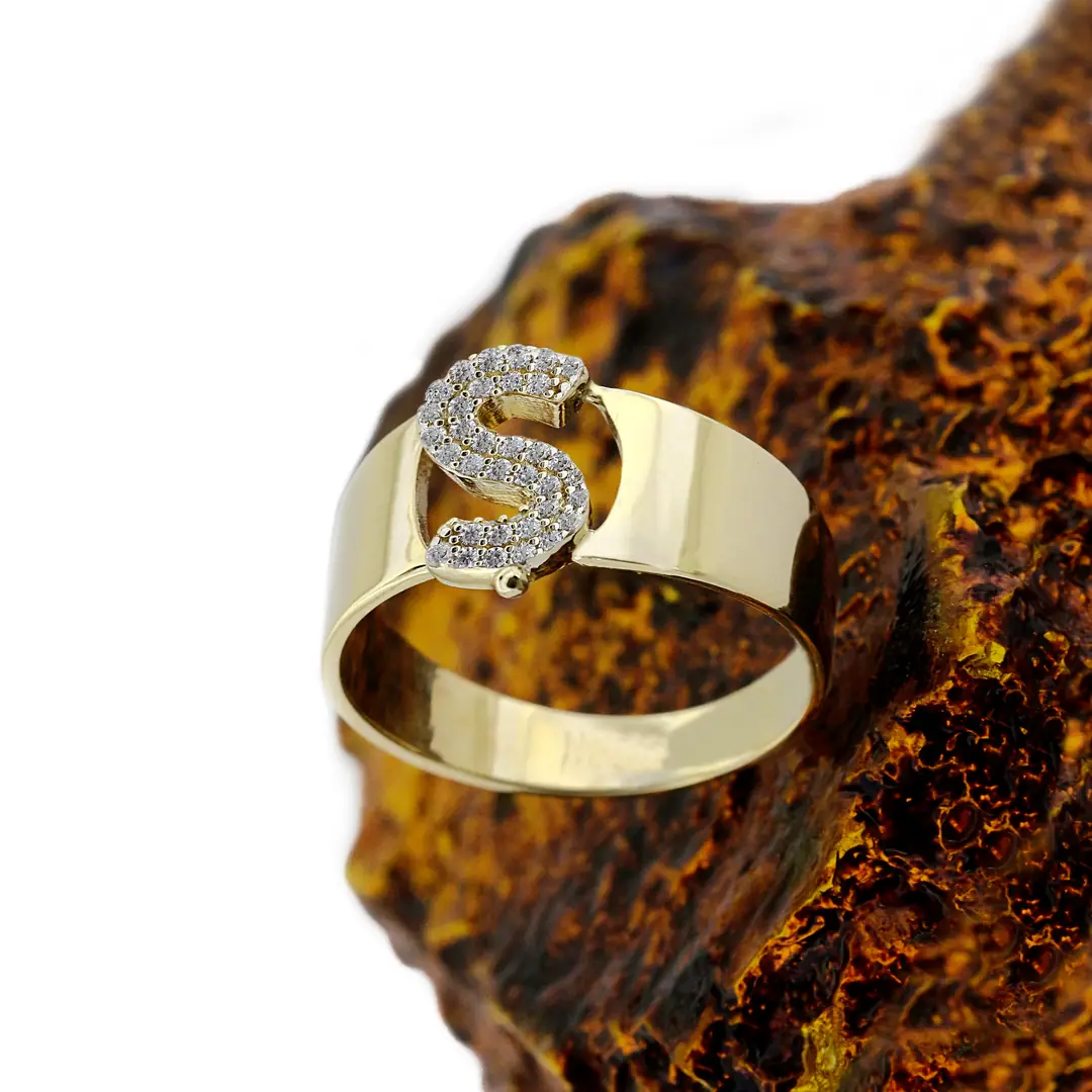 Initial White Zircon Stone-set Gold Ring