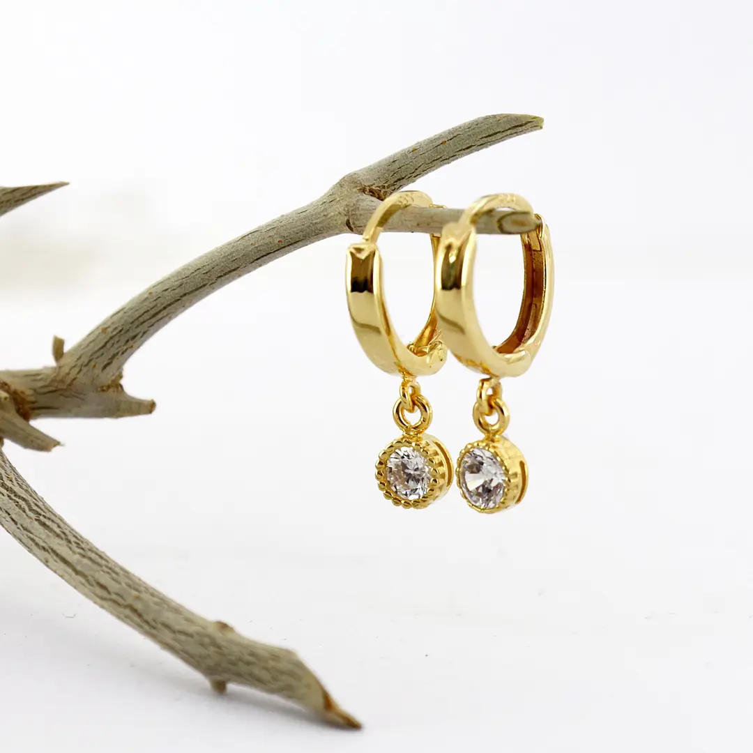 Hoop Earrings White Stone-set