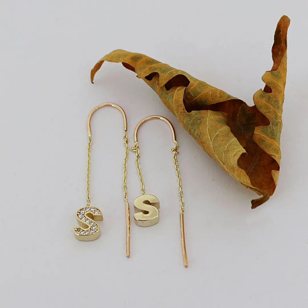 Initial Chain Gold Earrings
