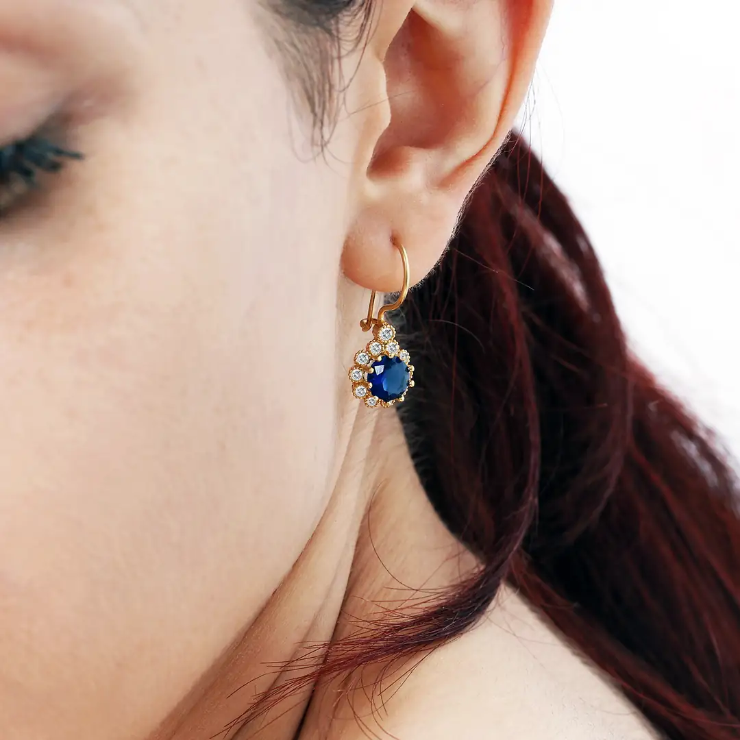 Blue Stone-set Gold Earrings