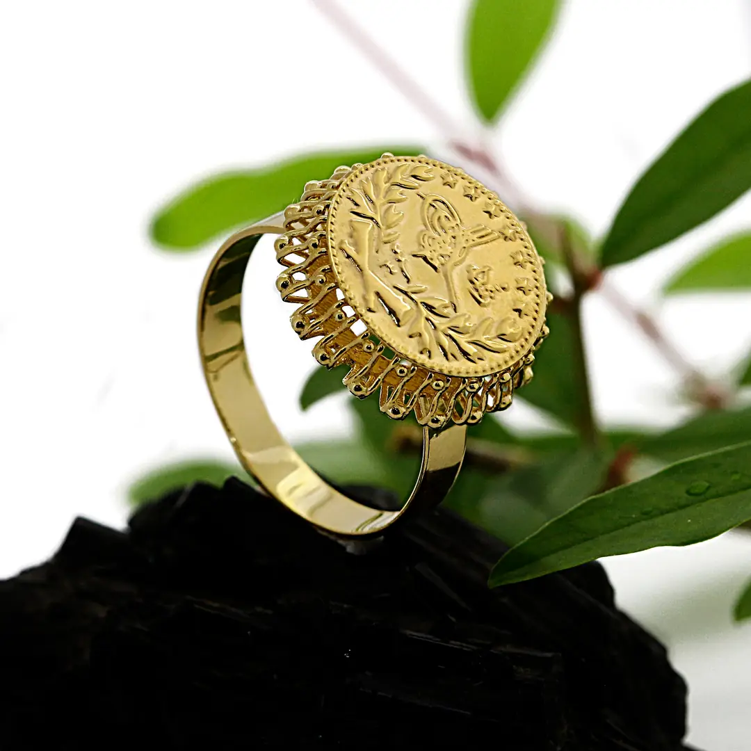 Reşat Baskı Quarter Lira Coin 14 K Güverse Ring