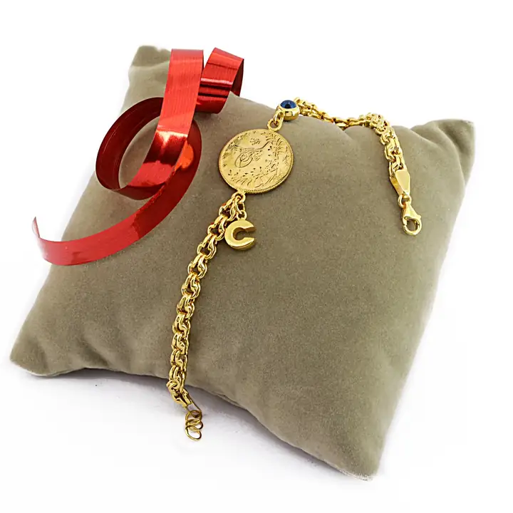 Reşat Yarım Liralı Harfli & Nazar Boncuklu Bileklik