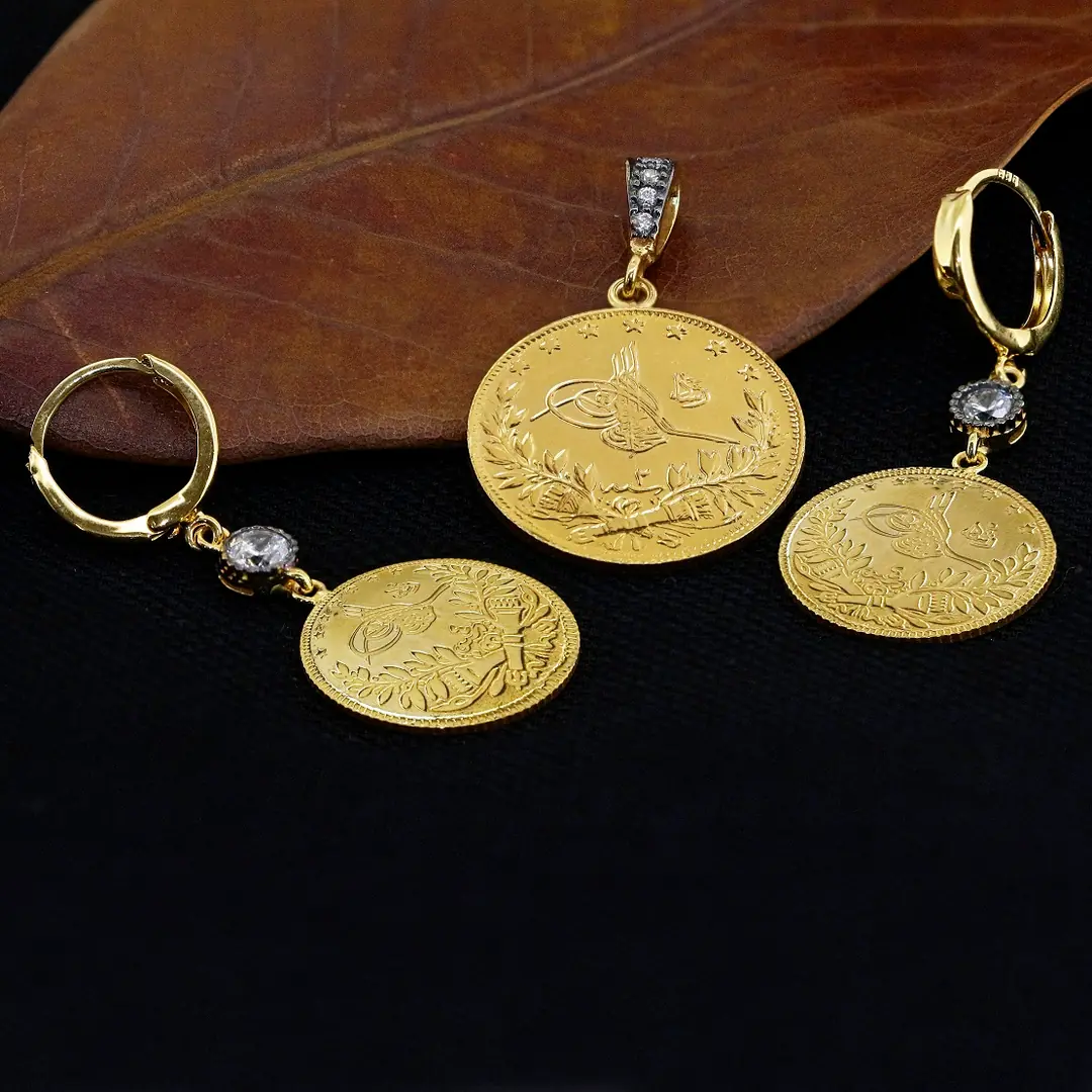 Reşat Lira Coin Set Necklace Pendant & Earrings