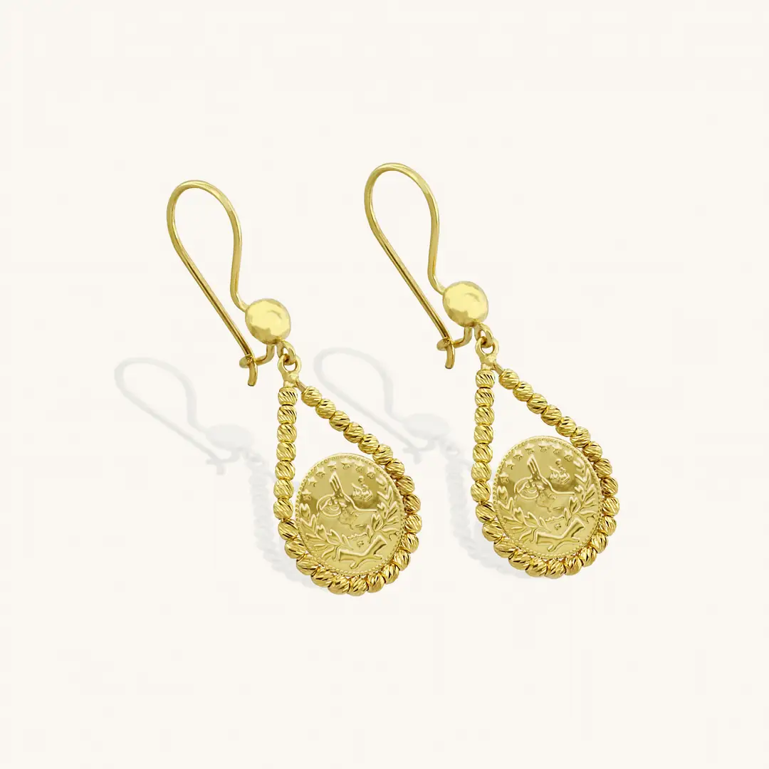 Reşat Baskı Lira Coin Gold Earrings