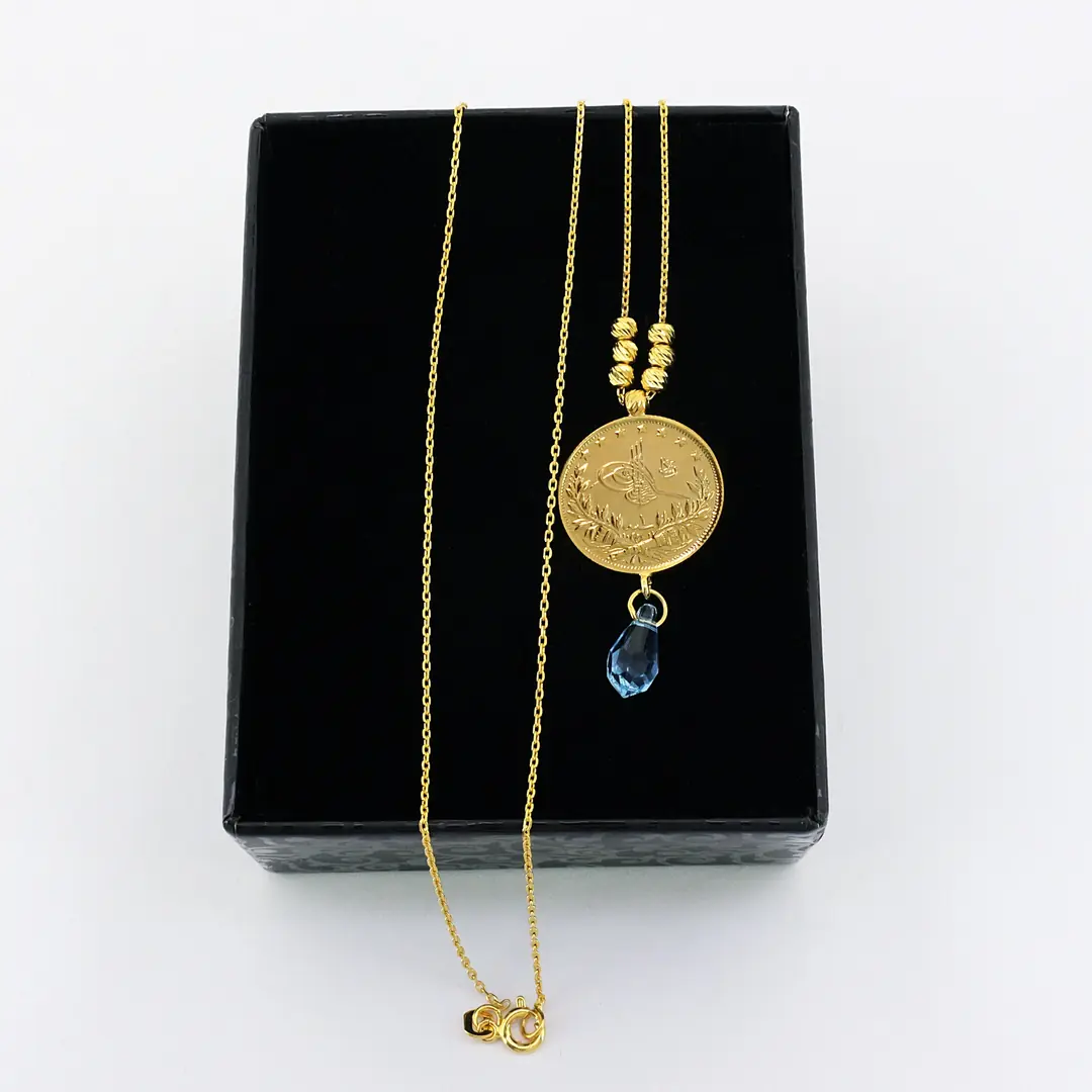 Reşat Half Lira Coin Blue Beaded Necklace