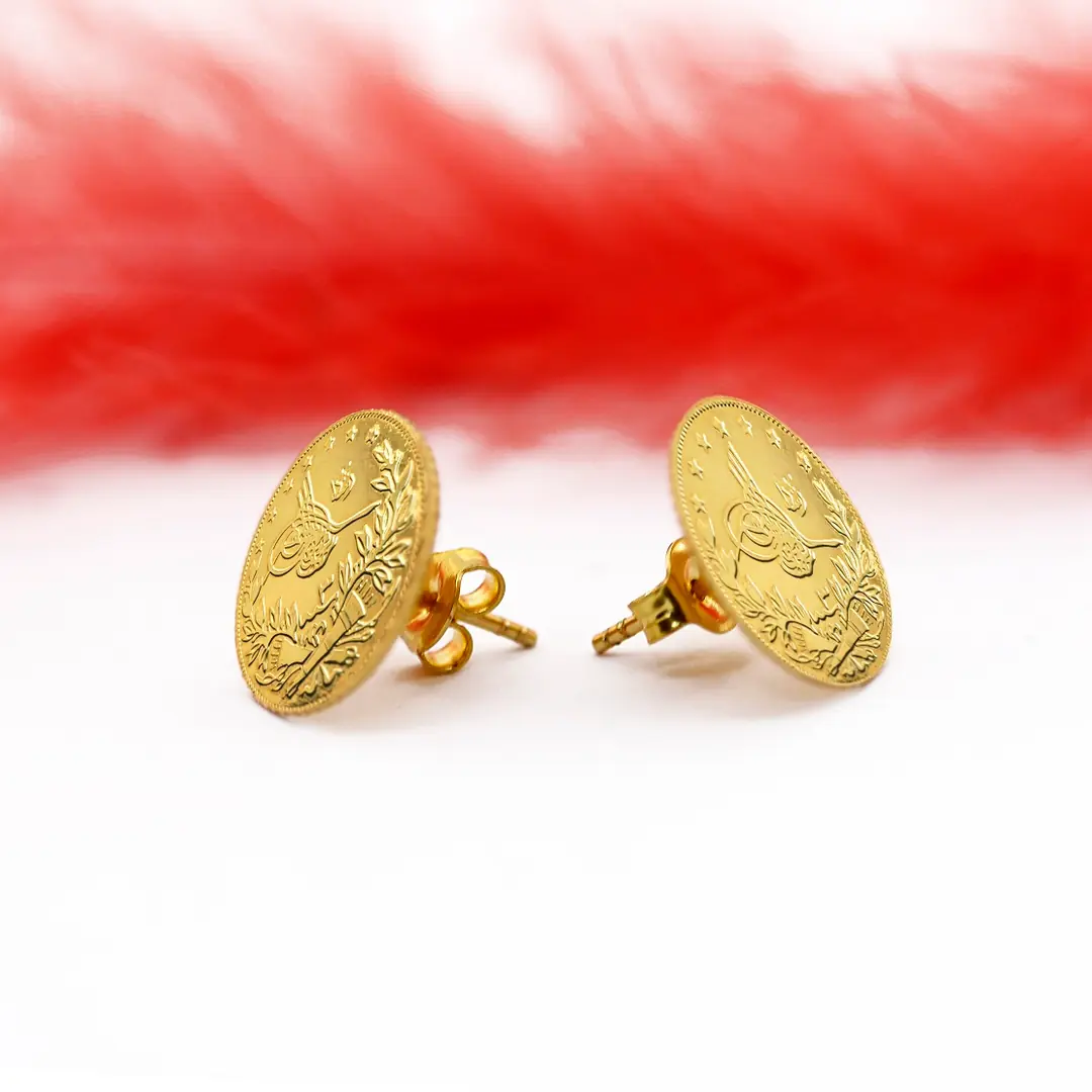 Reşat Quarter Lira Coin 22 K Gold Earrings