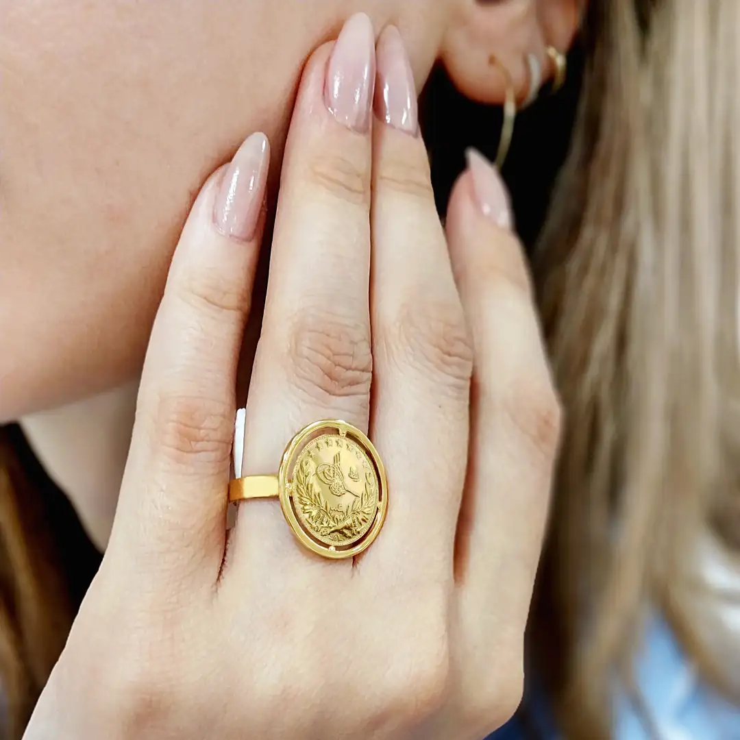 Reşat Quarter Lira Coin 22 K Gold Ring