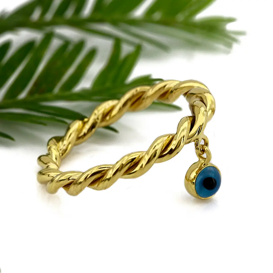 Evil Eyelu Twist Ring 14 K