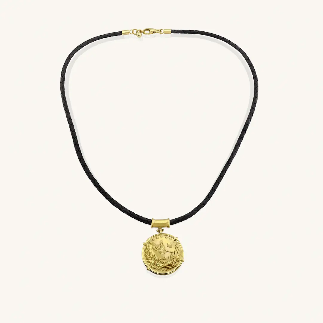 Reşat Tam Lira Coin Leather Strap Necklace