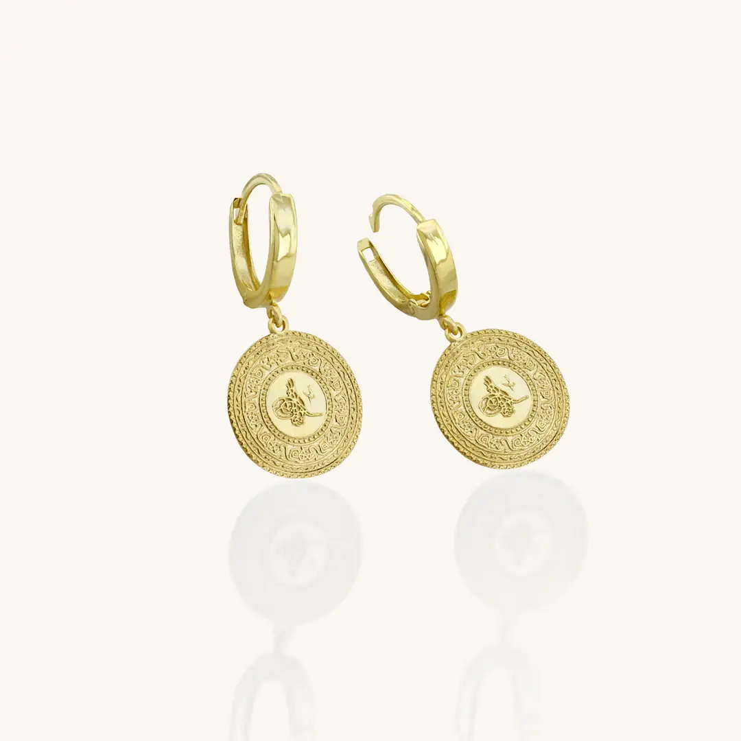 Reşat Baskılı Lira Coin Hoop Earrings