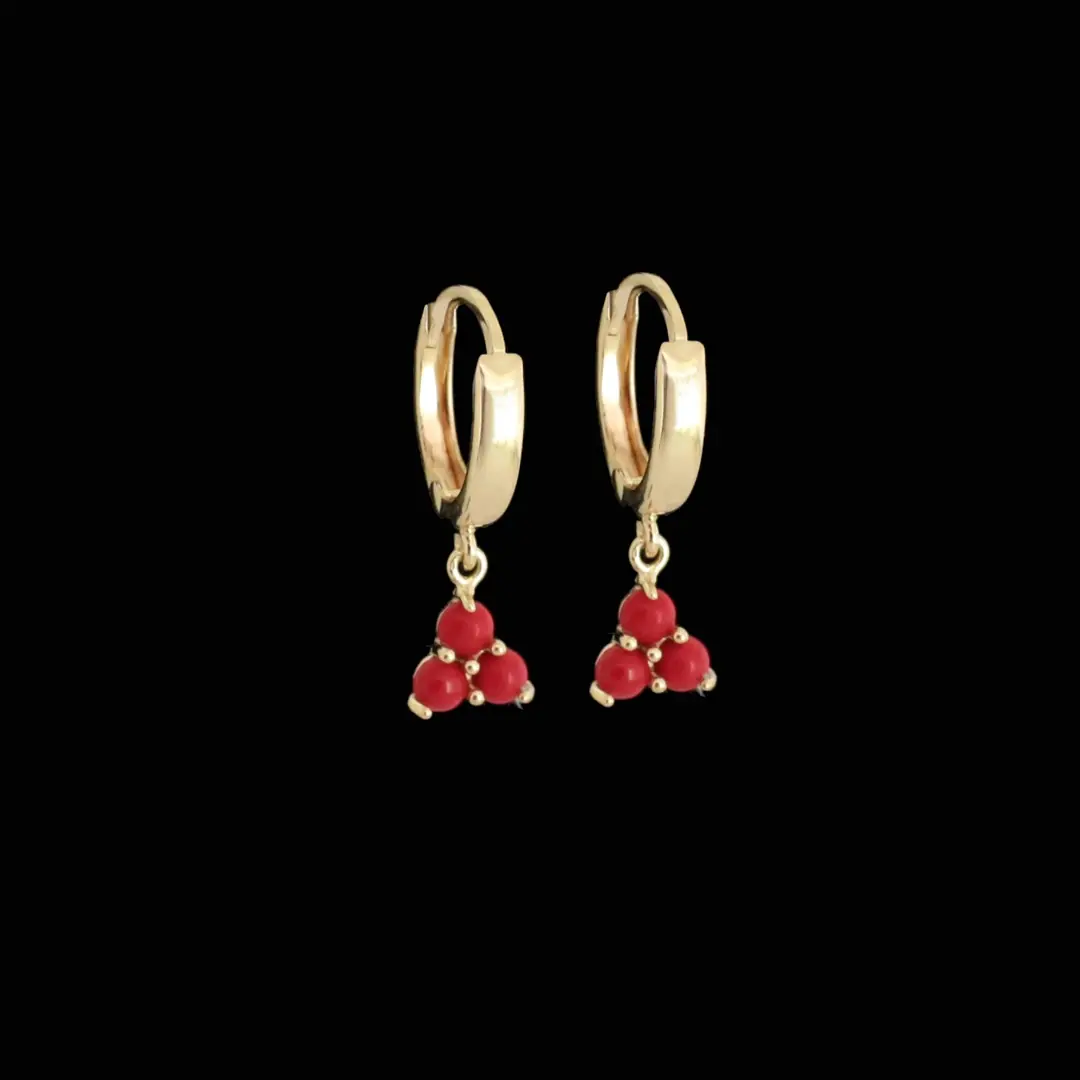 Red Stone-set Hoop Earrings