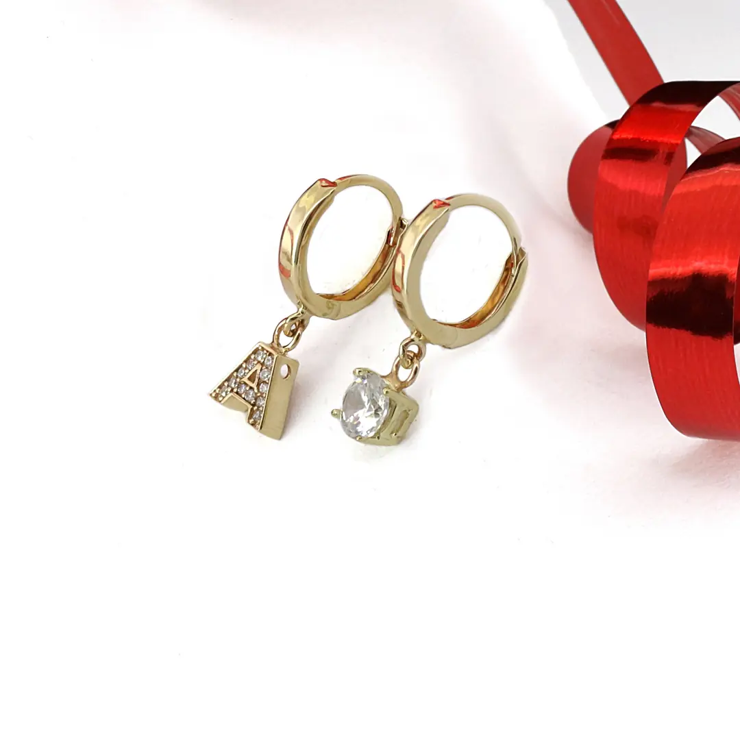Hoop Earrings Initial White Stone-set