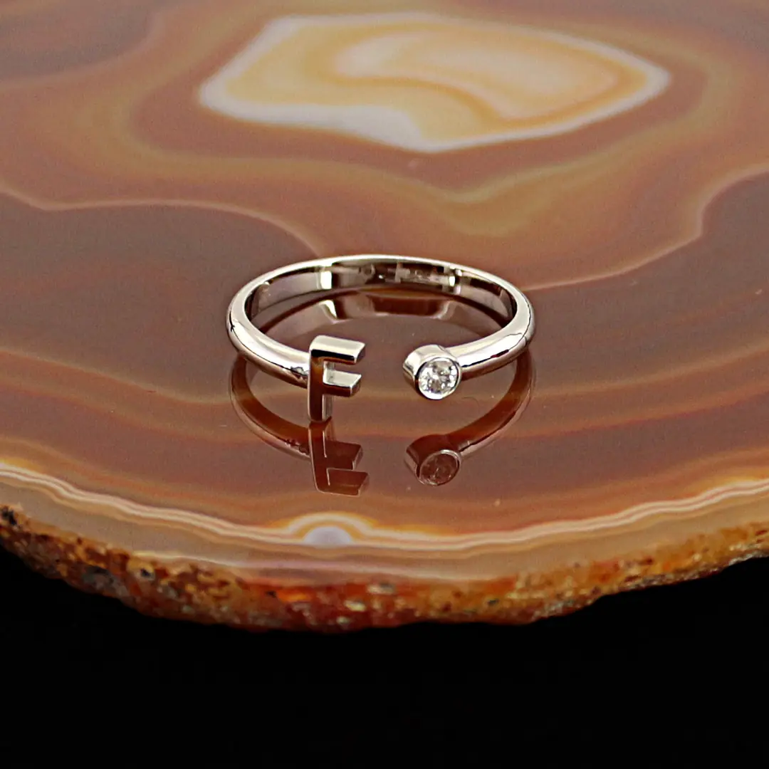 Diamond Solitaire Ring F Initial