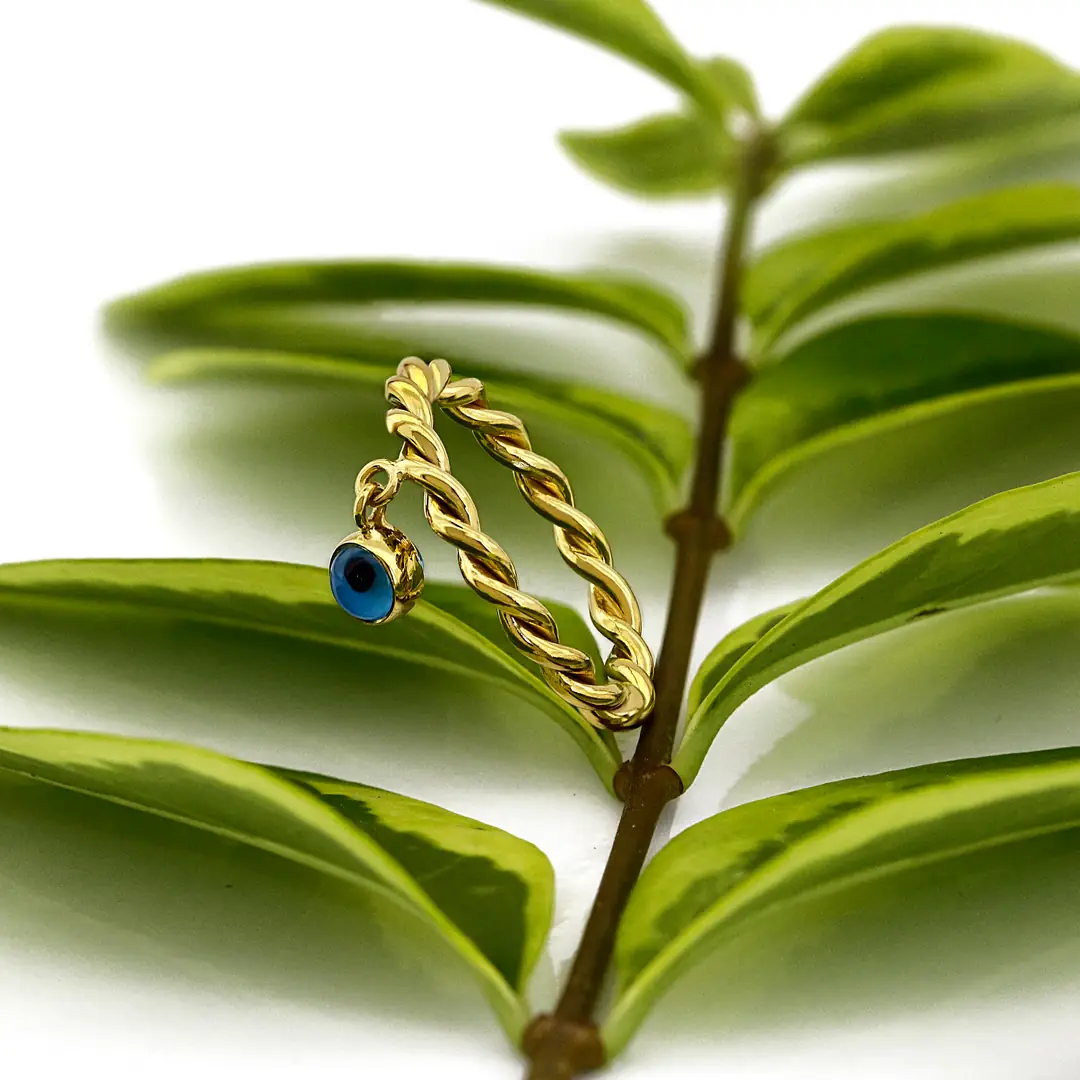 Evil Eyelu Twist Ring 14 K