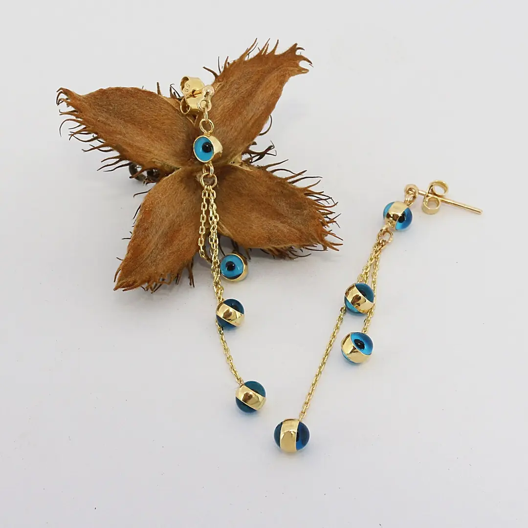 Evil Eyelu Gold Chain Earrings