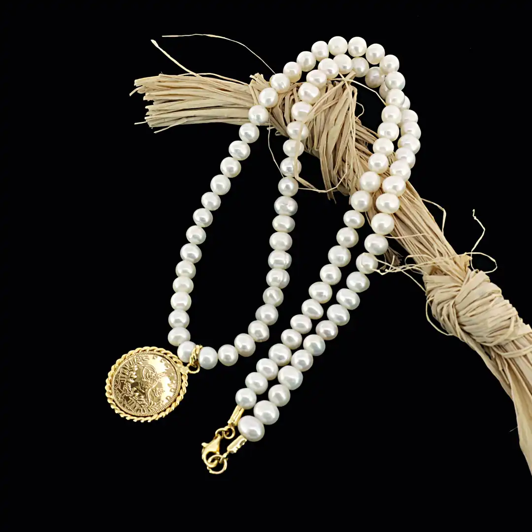 Reşat Half Lira Coin Pearl Necklace