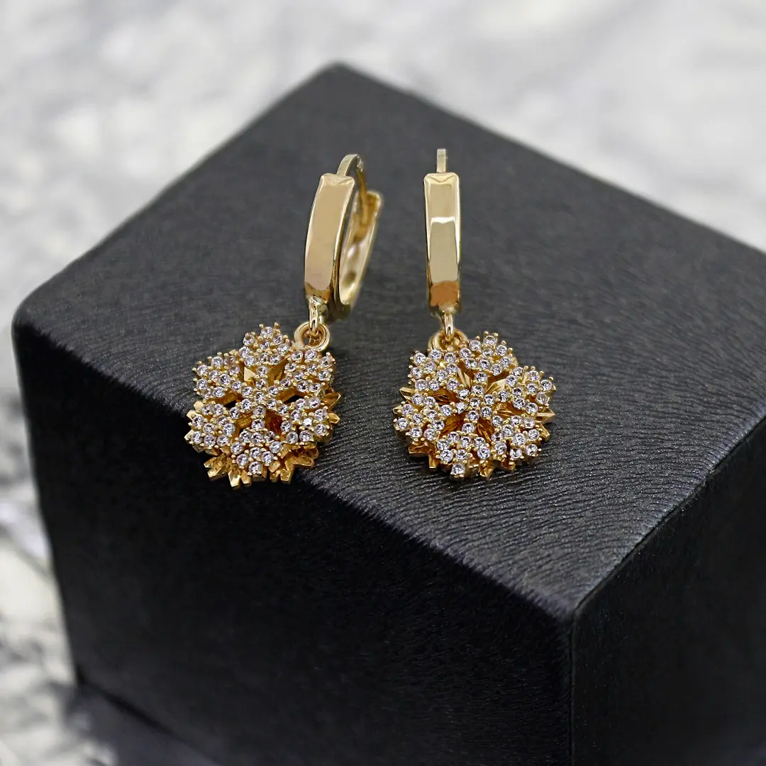 Snow Flake Gold Hoop Earrings