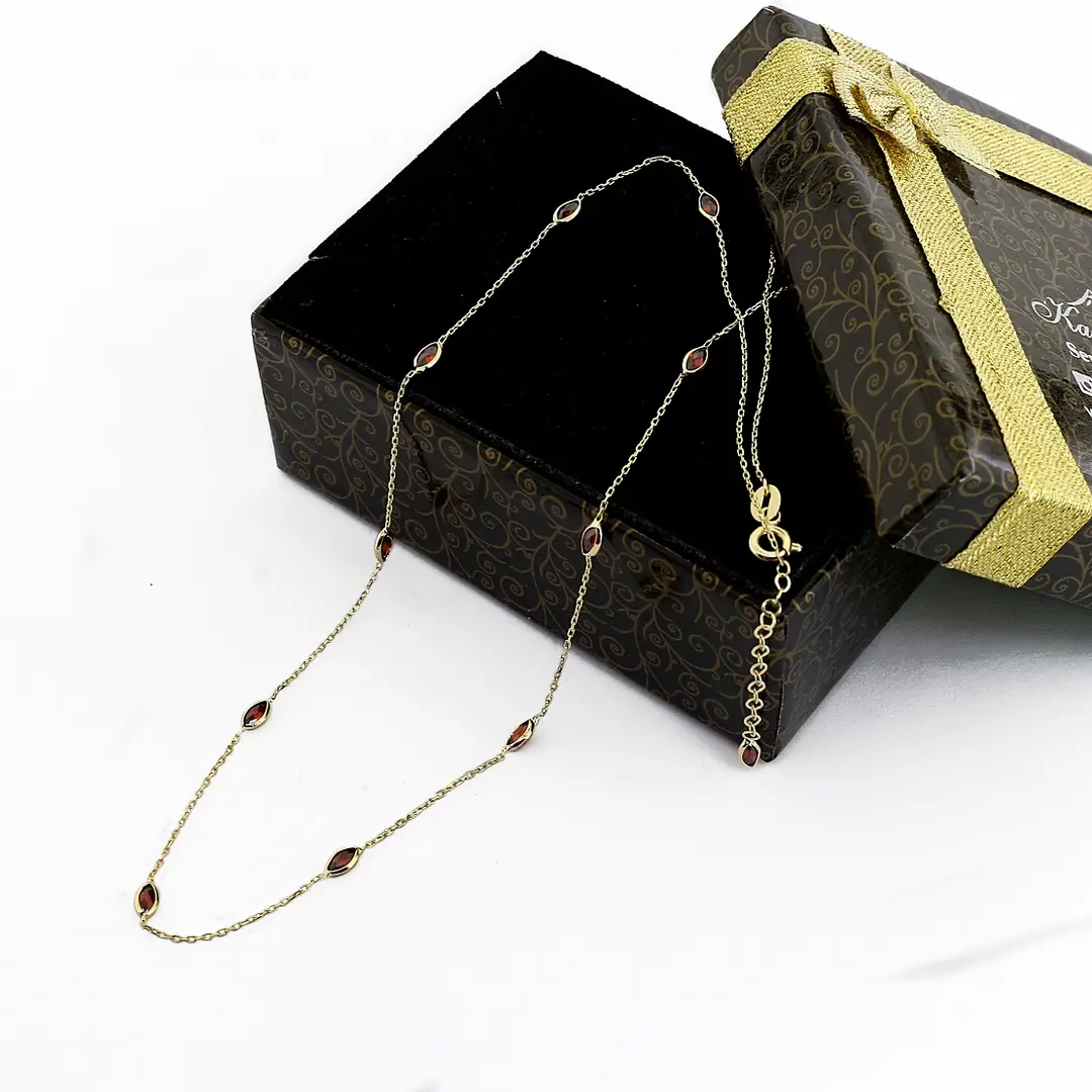 Red Zircon Stone-set Gold Necklace
