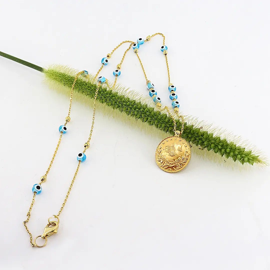 Reşat Quarter Lira Coin Evil Eyelu Necklace