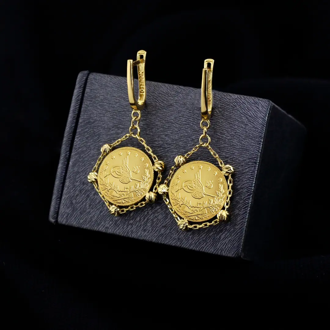 Reşat Quarter Lira Coin Dorica Toplu Hoop Earrings