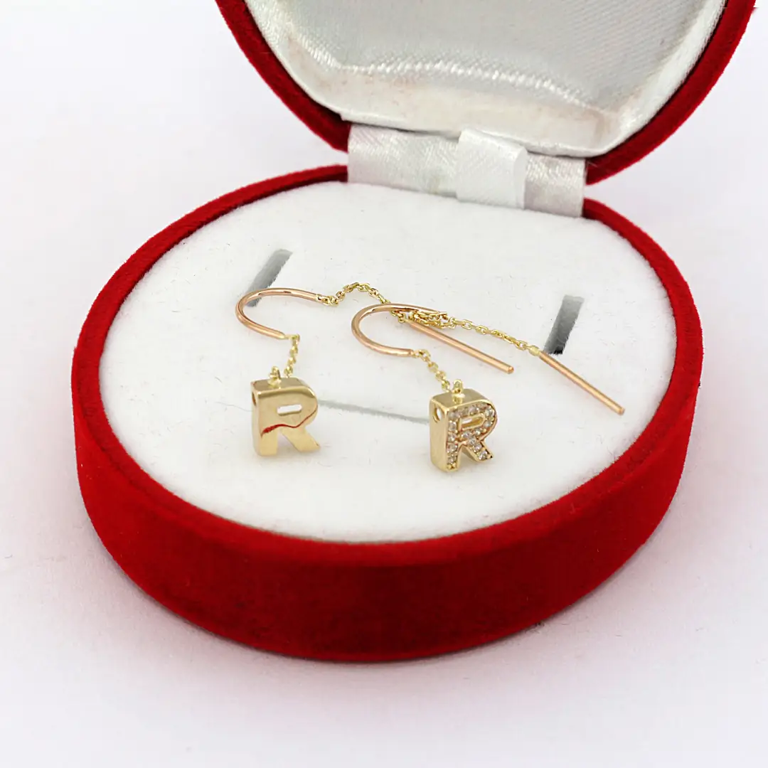 Initial Chain Gold Earrings