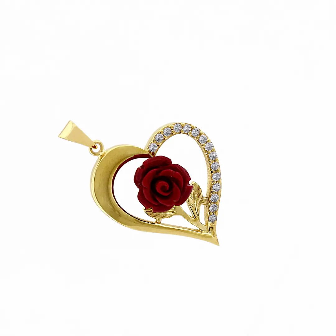 Red Rose Heart Necklace Pendant