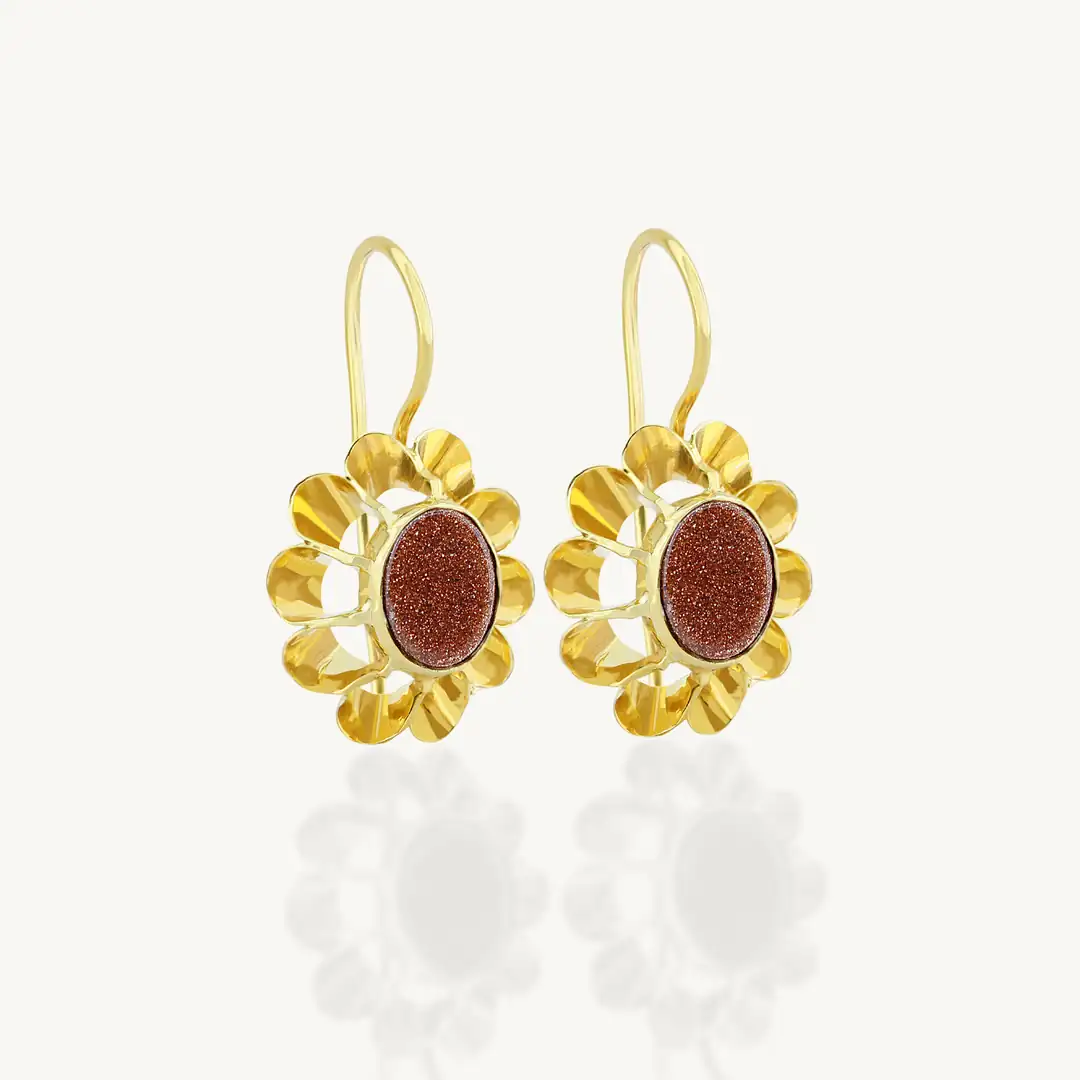 Kumtaşı Daisy Gold Earrings