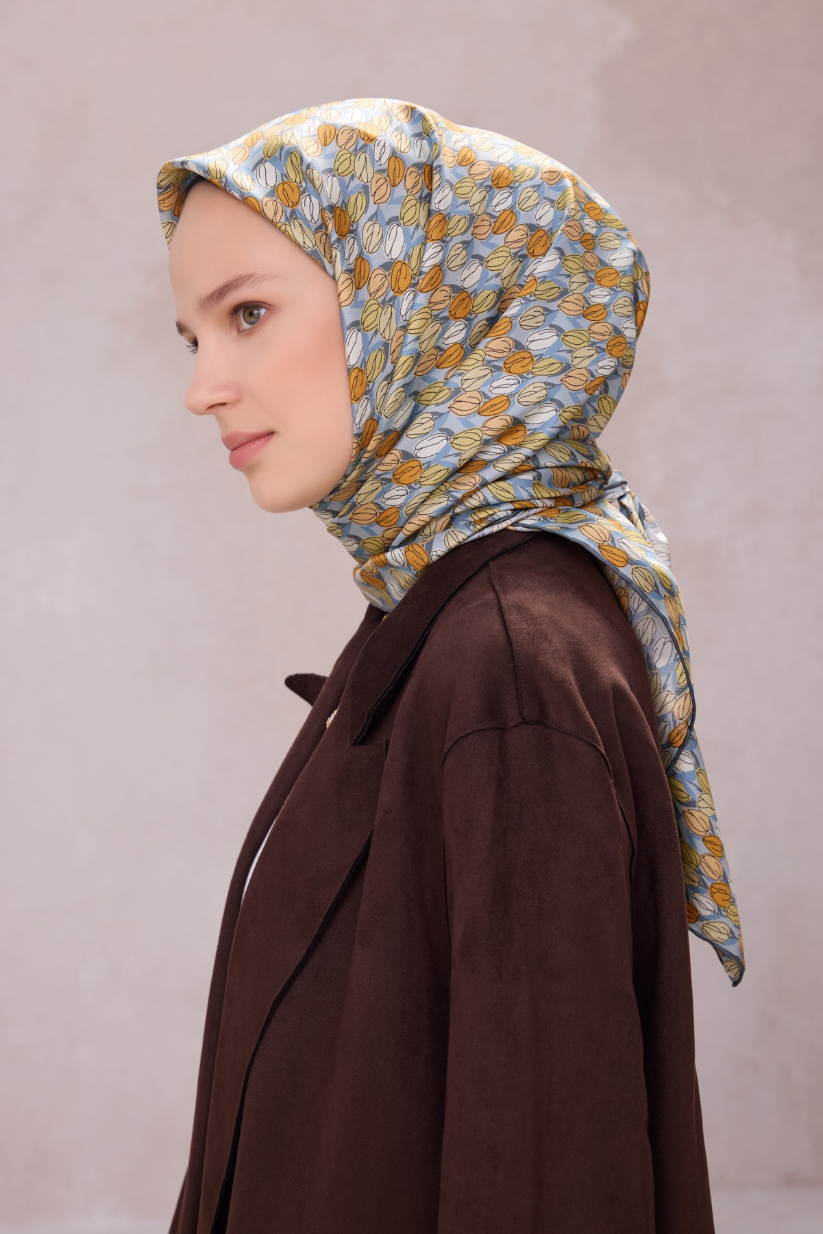 Belli Çiçek Desen İpek Twill Eşarp 4204D01