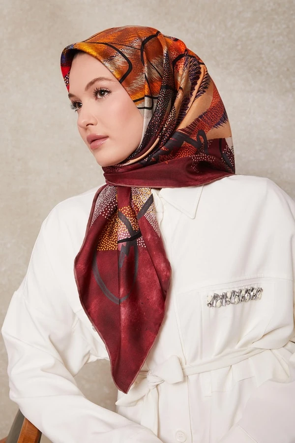 Levidor Karmaşık Desen Twill İpek Eşarp-0915