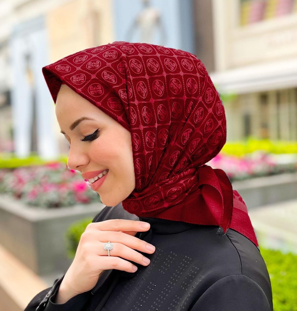 Pierre Cardin Elegans Monogram Eşarp - 1090750 -941 Bordo
