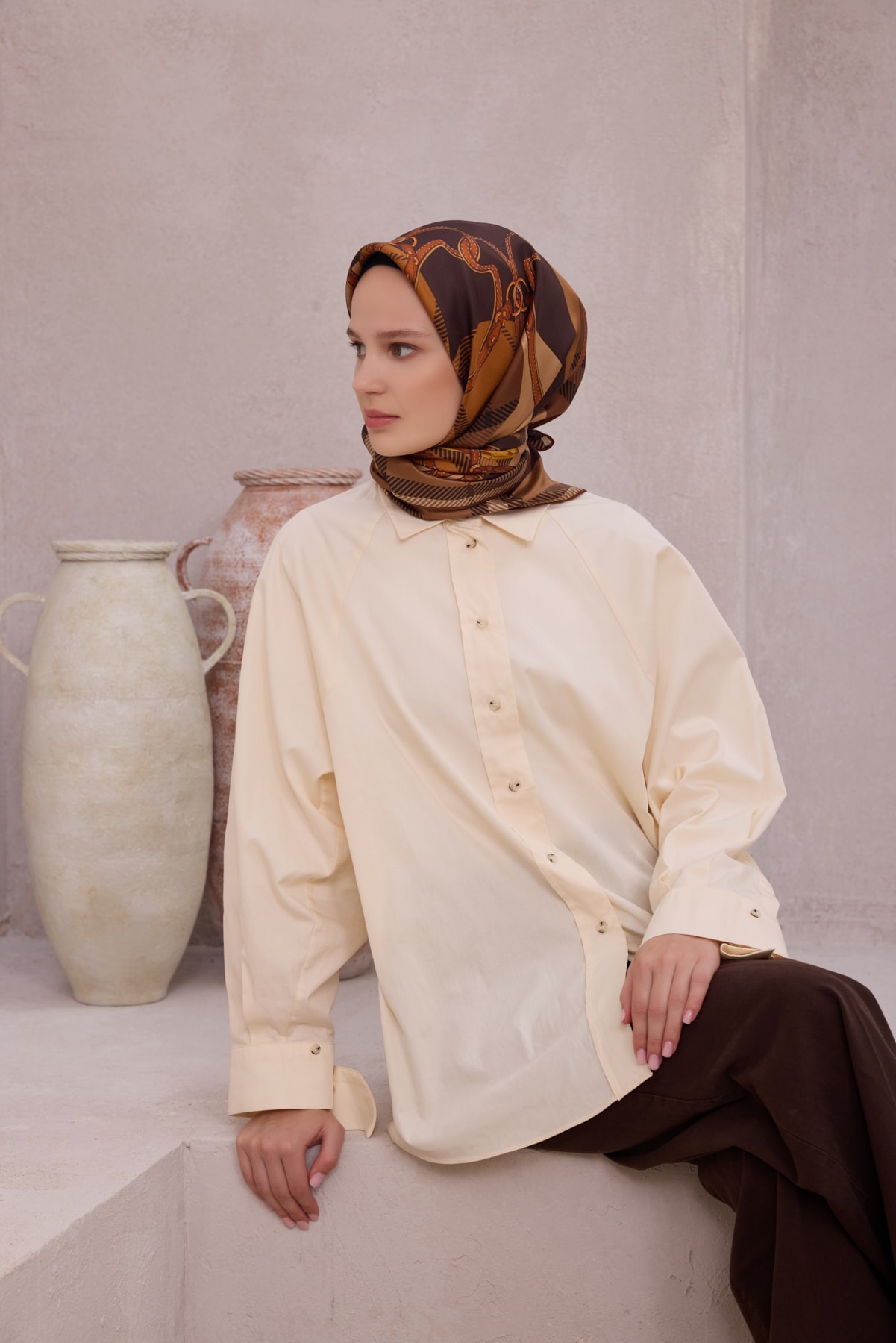 Belli Ekose Kemer Desen İpek Twill Eşarp 4206D01
