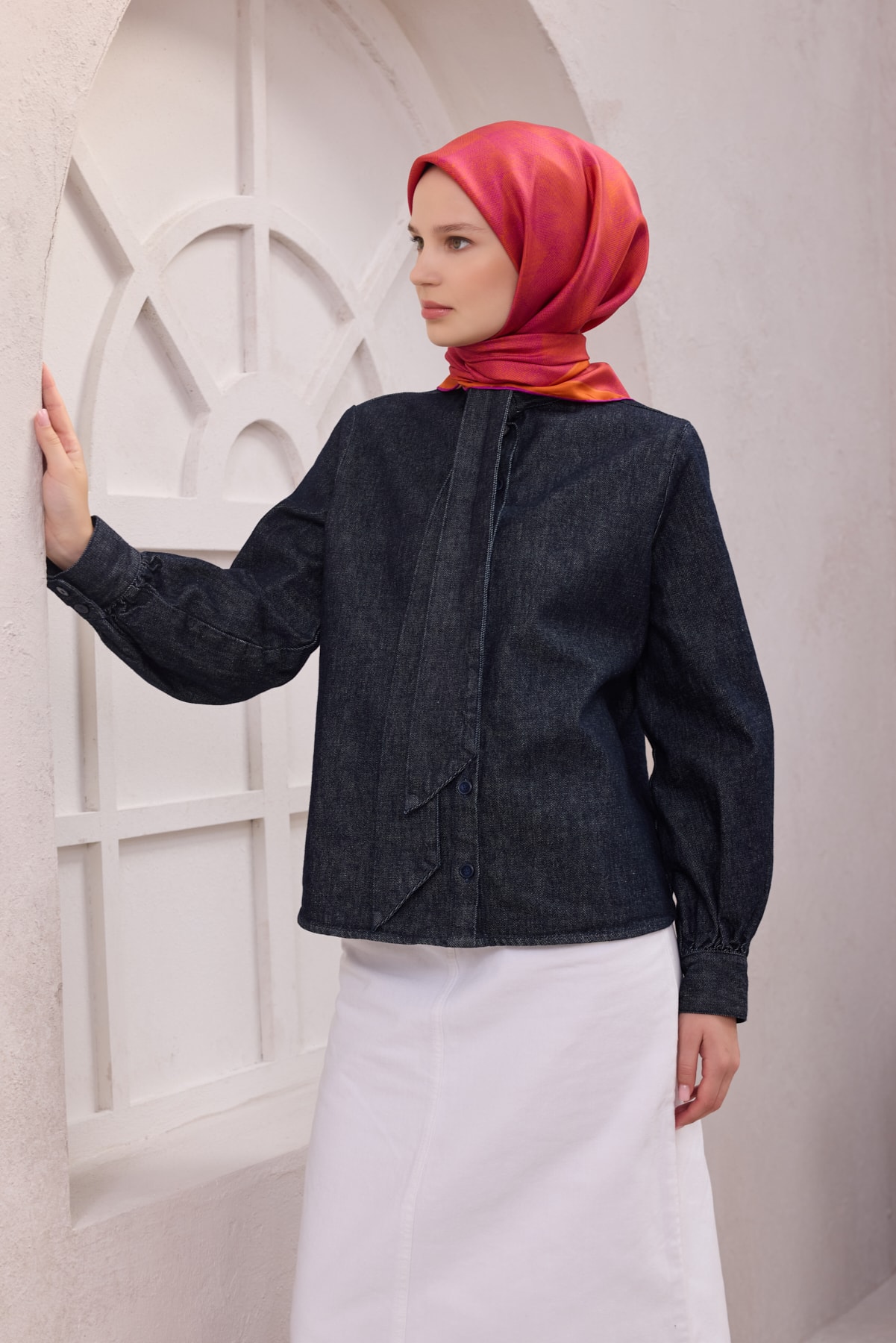 Belli Geometrik Desen İpek Twill Eşarp 4201D01