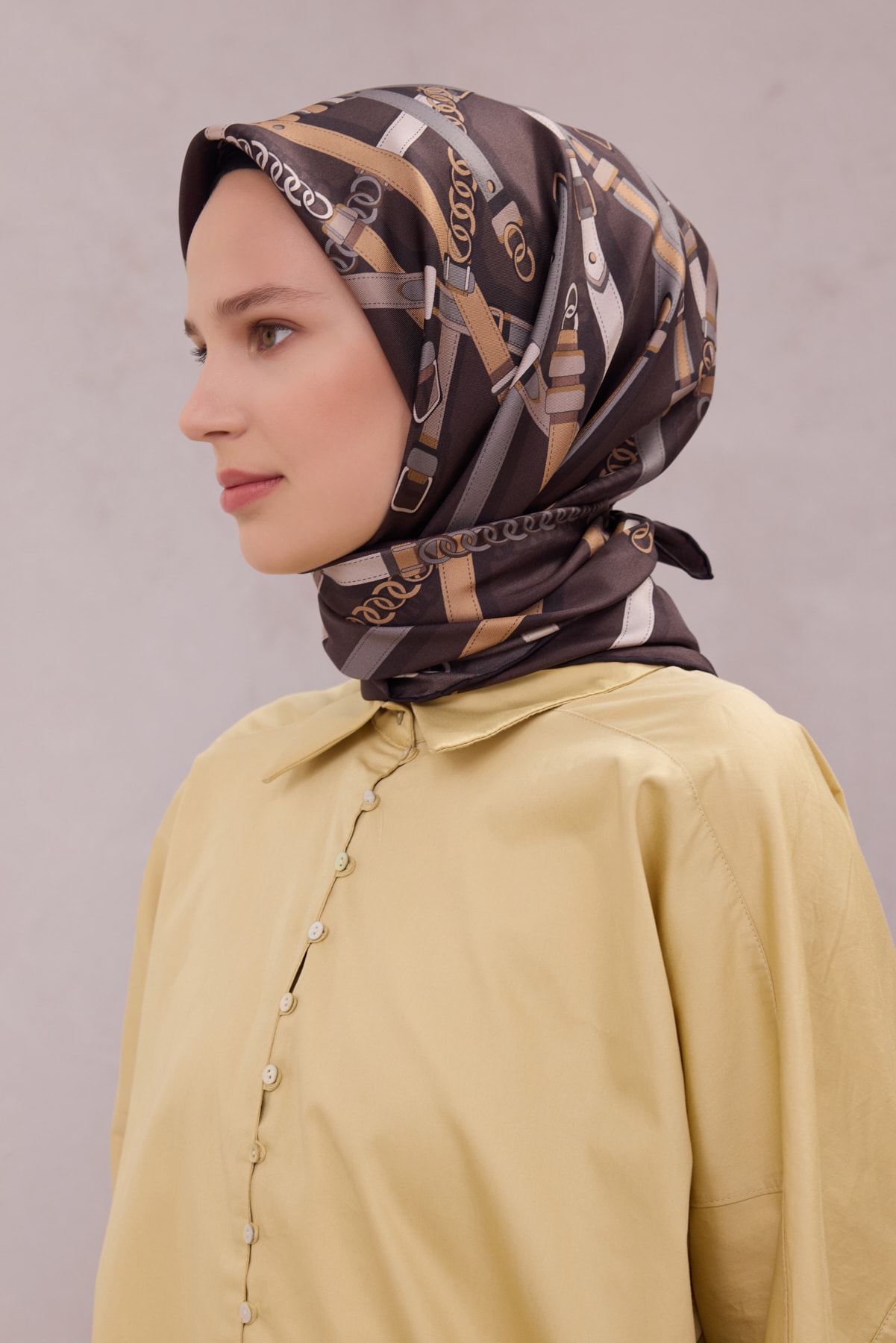 Belli Ekose Kemer Desen İpek Twill Eşarp 4200D01