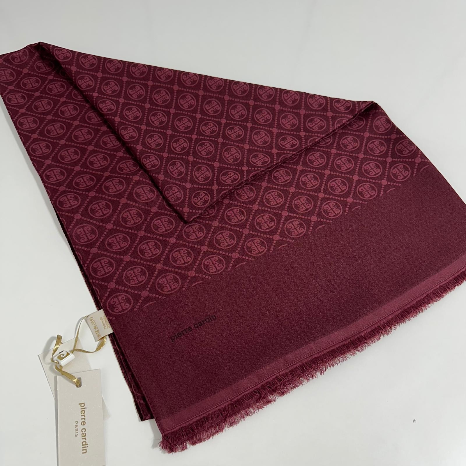 Pierre Cardin Elegans Monogram Şal-75 X 190-090700-942 Koyu Bordo