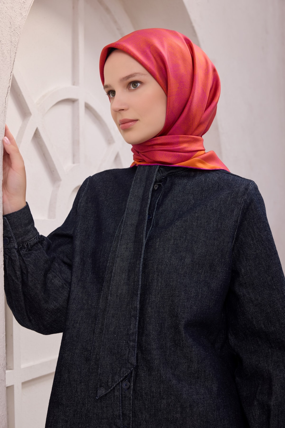 Belli Geometrik Desen İpek Twill Eşarp 4201D01